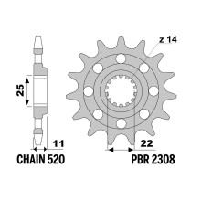 ПЕРЕДНЯ ЗІРКА PBR 13/07 2308 14 (ЛАНЦЮГ 520) (ВИРОБЛЕНО В ІТАЛІЇ)