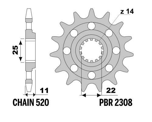ПЕРЕДНЯ ЗІРКА PBR 13/07 2308 14 (ЛАНЦЮГ 520) (ВИРОБЛЕНО В ІТАЛІЇ)