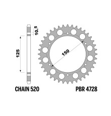 ЗАДНЯ ЗІРКА PBR 13/07 4728 46 (ЛАНЦЮГ 520) (ВИРОБЛЕНО В ІТАЛІЇ)