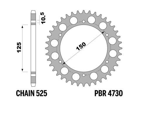 ЗАДНЯ ЗІРКА PBR 13/07 4730 44 (ЛАНЦЮГ 525) (ВИРОБЛЕНО В ІТАЛІЇ)