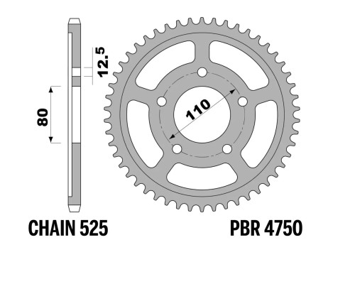ЗАДНЯ ЗІРКА PBR 13/07 4750 44 (ЛАНЦЮГ 525) (ЗРОБЛЕНО В ІТАЛІЇ)