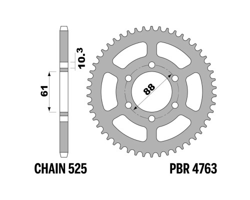 ЗАДНЯ ЗІРКА PBR 13/07 4763 38 (ЛАНЦЮГ 525) (ВИРОБЛЕНО В ІТАЛІЇ)