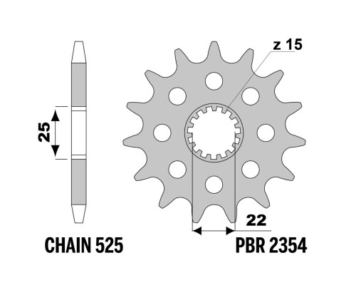 PBR13/07 ПЕРЕДНЯ ЗІРКА 2354 16 (ЛАНЦЮГ 525) (ВИРОБЛЕНО В ІТАЛІЇ)