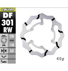 ПЕРЕДНІЙ ГАЛЬМІЙНИЙ ДИСК GALFER SUZUKI RM 125/250 '85-'08, DR-Z 250/400 '00-, YAMAHA WR 250F '03-'16, WR/YZ 426F/450F '00-'15, YZ 125/250 '08-'17 З ФІКСОВАНИМИ КАНАЛКАМИ (250x118x3 мм)