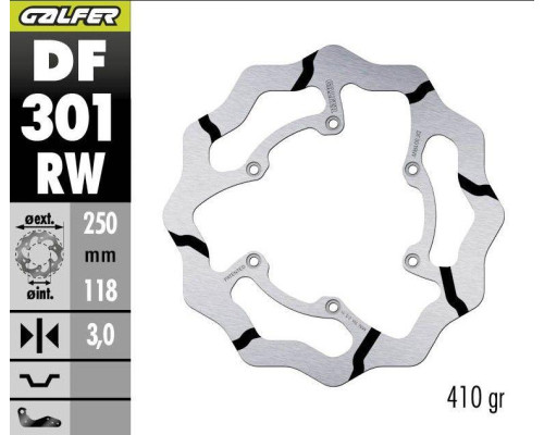 ПЕРЕДНІЙ ГАЛЬМІЙНИЙ ДИСК GALFER SUZUKI RM 125/250 '85-'08, DR-Z 250/400 '00-, YAMAHA WR 250F '03-'16, WR/YZ 426F/450F '00-'15, YZ 125/250 '08-'17 З ФІКСОВАНИМИ КАНАЛКАМИ (250x118x3 мм)