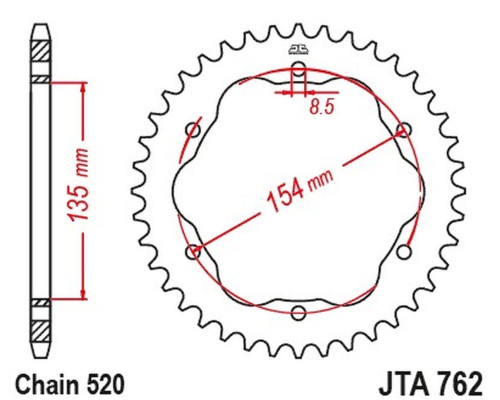 JT АЛЮМІНІЄВА ЗАДНЯ ЗІРКА 4574 46 DUCATI 939 SUPER SPORT '17-'20, 950 SUPER SPORT '21-'23, 955 PANIGALE V2 / BAYLISS '20-'24 (ПОТРІБЕН АДАПТЕР JTA760B АБО JTA 770B) (457446JT) (ЛАНЦЮГ 520) ЧОРНИЙ