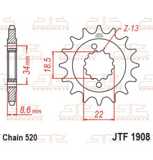 JT 2026/07 ZĘBATKA PRZEDNIA Z GUMĄ 2276 14 KTM 390 DUKE '24-'26, 390 ADVENTURE X / SMC R ENDURO R '25-'26, 390 ADVENTURE R '26, TRIUMPH SCRAMBLER 400 X / XC '24-'26 (227614JTRB) (ŁAŃC. 520)