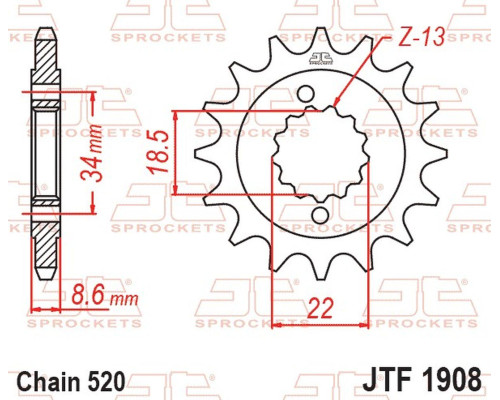 JT 2026/07 ZĘBATKA PRZEDNIA Z GUMĄ 2276 14 KTM 390 DUKE '24-'26, 390 ADVENTURE X / SMC R ENDURO R '25-'26, 390 ADVENTURE R '26, TRIUMPH SCRAMBLER 400 X / XC '24-'26 (227614JTRB) (ŁAŃC. 520)