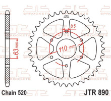 JT 2026/07 ZĘBATKA TYLNA 4675 43 KTM 250 / 390 DUKE '24-'26, 390 SMC R '25-'26 (OEM: 963.10.051.043) (467543JTZBK) (ŁAŃC. 520) KOLOR CZARNY
