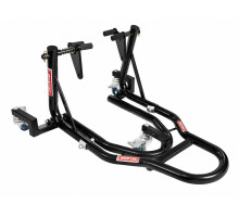 BIKETEC PRO PODNOŚNIK / STOJAK MOTOCYKLOWY POD PRZEDNIE KOŁO Z DODATKOWYMI KOŁAMI (MOŻLIWOŚĆ PRZESTAWIANIA MOTOCYKLA) KOLOR CZARNY