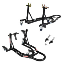 BIKETEC PRO ZESTAW PODNOŚNIKÓW / STOJAKÓW MOTOCYKLOWYCH (PRZÓD/TYŁ) TYP-V / TYP-L KOLOR CZARNY (MOŻLIWOŚC ŁATWEGO PRZESTAWIENIA MOTOCYKLA)