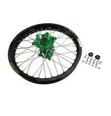 HAAN WHEELS (EXCEL) КОМПЛЕКТНЕ КОЛЕСО ЗАДНІ 19 ДЮЙМІВ 19 x 2.15 (ОБІД EXCEL) KAWASAKI KXF '03-, ЧОРНА ОБІД / SREBRNE SZPRYCHY / ZIELONA PIASTA / SREBRNE NYPLE (NA ЗАМОВЛЕННЯ)