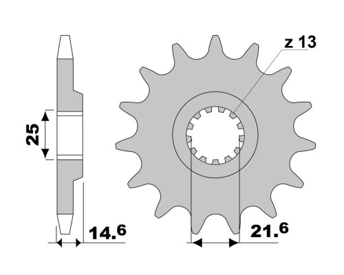 JT, 2063 13, передня зірочка, для Yamaha YFS 200 Blaster, 13 зубів, сріблястий