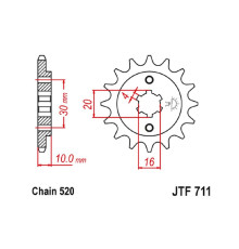Jt 72013jt Передня Зірочка Cagiva 125 W8/Freccia/Planet/Mito/Raptor '85-10' 520 Зуби Сріблястий