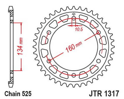 Jt задня зірічка 4405 40 honda cbr 1000rr 17-23 (sc77), cbr 1000sp 17-19 (jtr1317.40)* (ланцюг 525) - замовлення 6 шт.